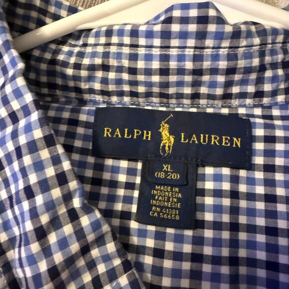 Boys X Large (18-20) Ralph Lauren Polo Button Down Long Sleeve Navy Check EUC - Picture 4 of 6
